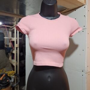 Urban Outfitters Pastel Pink Ribbed Crop Tee